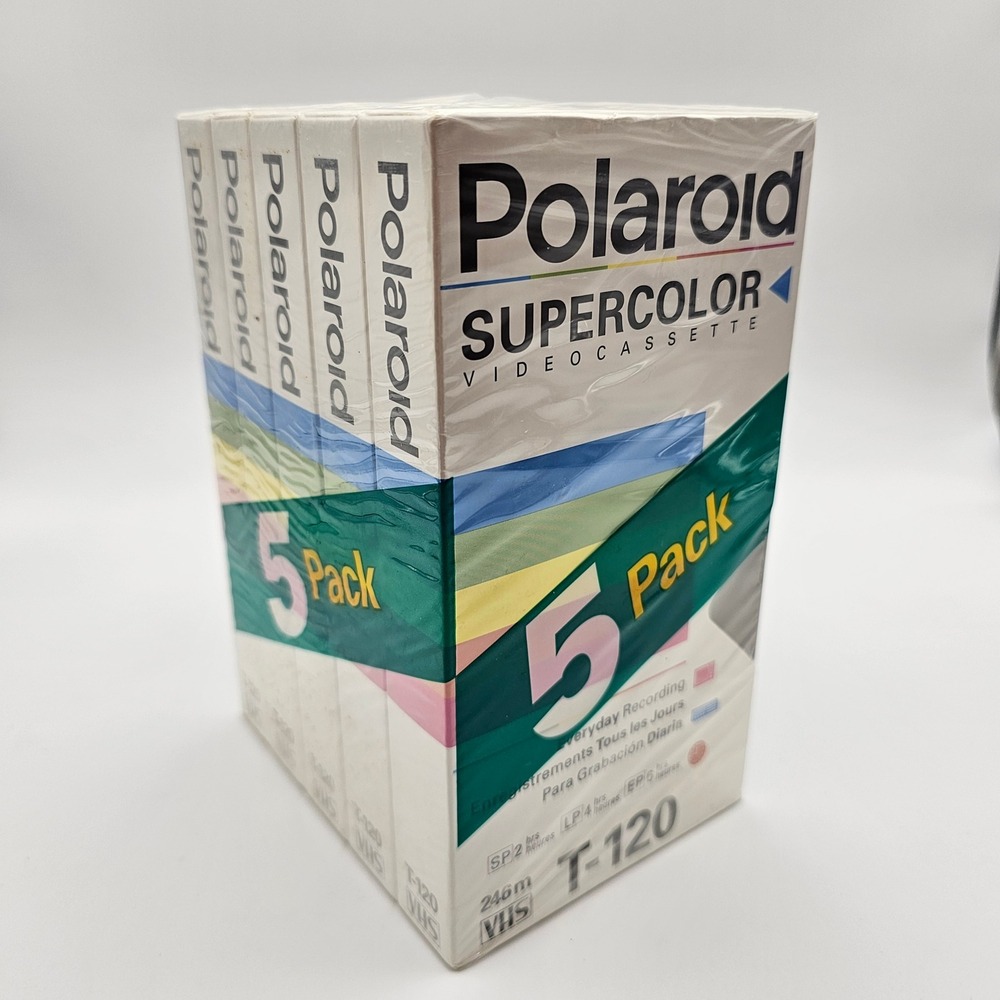 Polaroid Supercolor T120 VHS Video Cassette 5 Pack Everyday Recording New